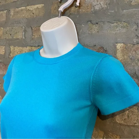 100% CASHMERE TURQUOISE KNIT SWEATER T SHIRT - Picture 3 of 8